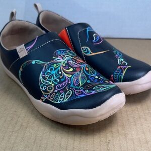 NWOT UIN Floral Magic Pot Toledo Art Waterproof PU Leather Slip-on, Womens sz 7